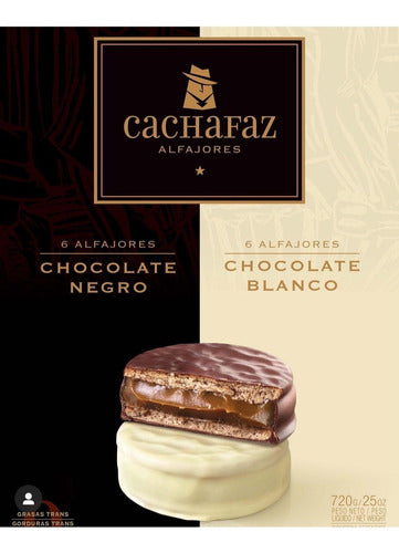 Alfajores "Cachafaz" Black and White Chocolate Box 12u 720g / 1.5lb