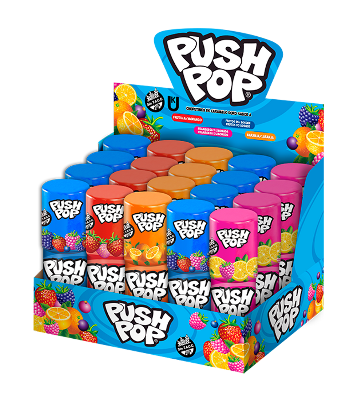 Push Pop Hard Lollipops Assorted Flavors Box of 20 units 300 g / 10.58 oz